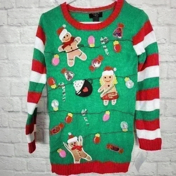 Girls It's Our Time Crew Neck Gingerbread Party Christmas Tunic Sweater sz  L 14 - Picture 12 of 12